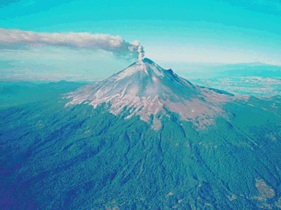 The most majestic of the volcanoes are composite volcanoes, also
  known as strato-volcanoes. Unlike the <a
  href="/earth/interior/shield_volcanos.html&dev=1">shield
  volcanoes</a> which are flat and broad, composite volcanoes are tall,
  symmetrically shaped, with steep sides, sometimes rising 10,000 feet high.
  They are built of alternating layers of <a
  href="/earth/interior/lava.html&dev=1">lava</a>
  flows, volcanic <a
  href="/earth/interior/ash.html&dev=1">ash</a>,
  cinders, blocks, and bombs. This is a photo of Mt. Cotopaxi in Ecuador.<p><small><em>The U.S. Geological Survey</em></small></p>